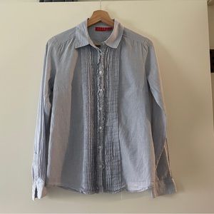 Elle pinstripe button down shirt ruffle